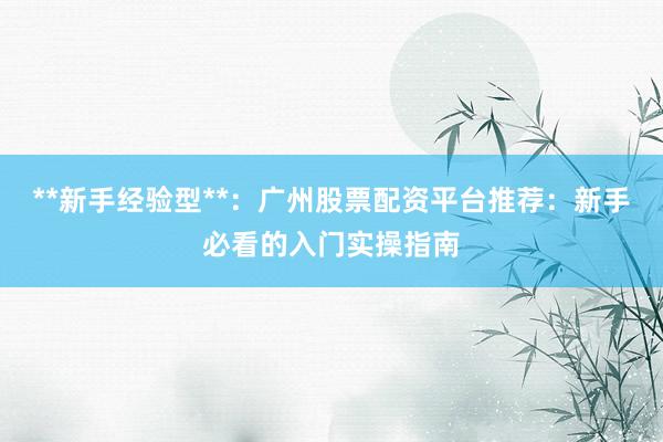 **新手经验型**：广州股票配资平台推荐：新手必看的入门实操指南