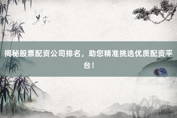 揭秘股票配资公司排名，助您精准挑选优质配资平台！