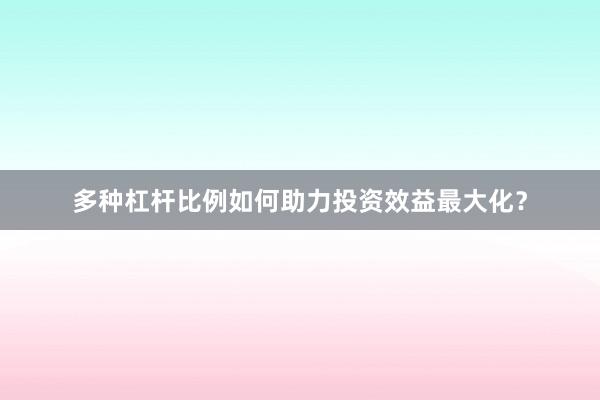 多种杠杆比例如何助力投资效益最大化？