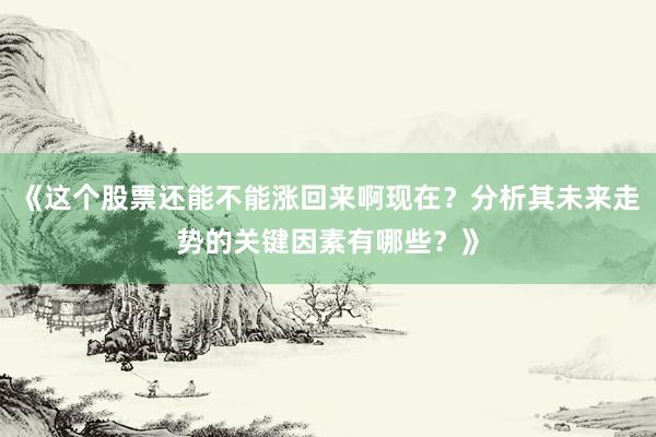 《这个股票还能不能涨回来啊现在？分析其未来走势的关键因素有哪些？》