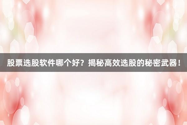 股票选股软件哪个好？揭秘高效选股的秘密武器！
