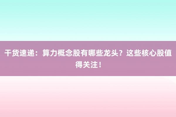 干货速递：算力概念股有哪些龙头？这些核心股值得关注！