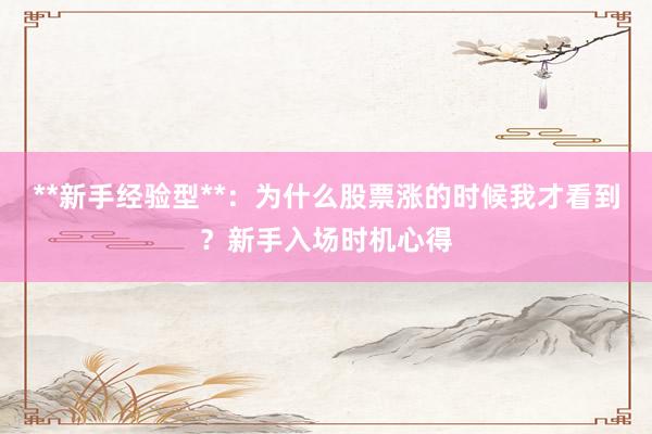 **新手经验型**：为什么股票涨的时候我才看到？新手入场时机心得