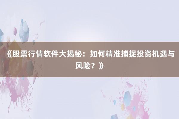 《股票行情软件大揭秘：如何精准捕捉投资机遇与风险？》