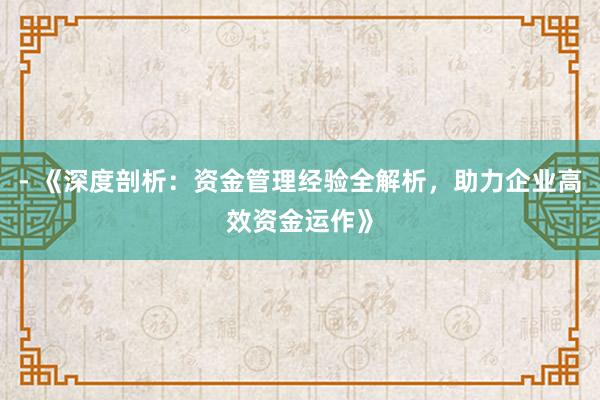 - 《深度剖析：资金管理经验全解析，助力企业高效资金运作》